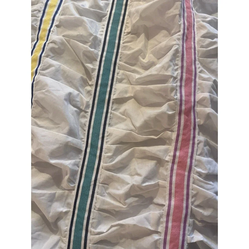 Pottery Barn White w Multicolor Ribbon Ruched Duvet Cover Full/Queen