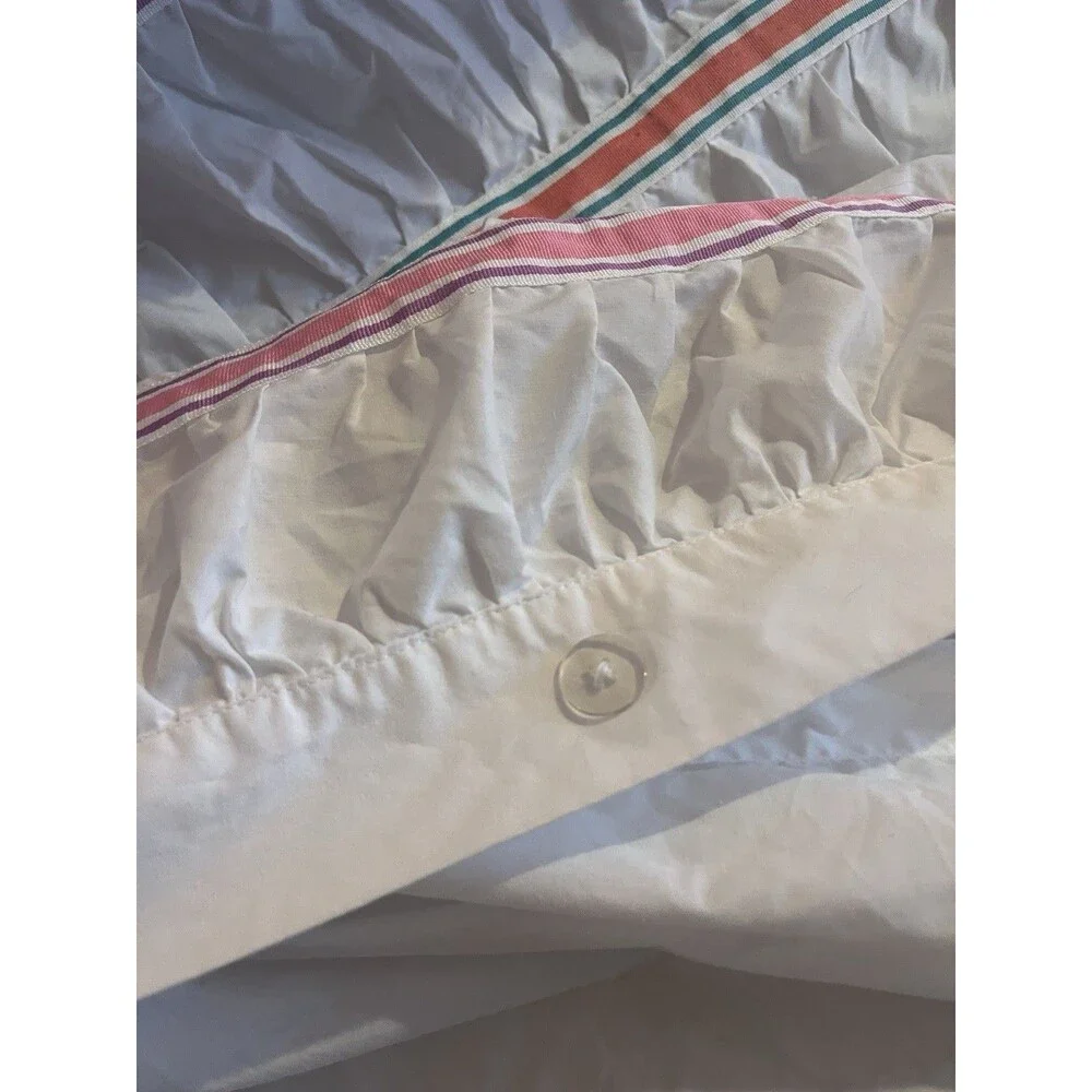 Pottery Barn White w Multicolor Ribbon Ruched Duvet Cover Full/Queen