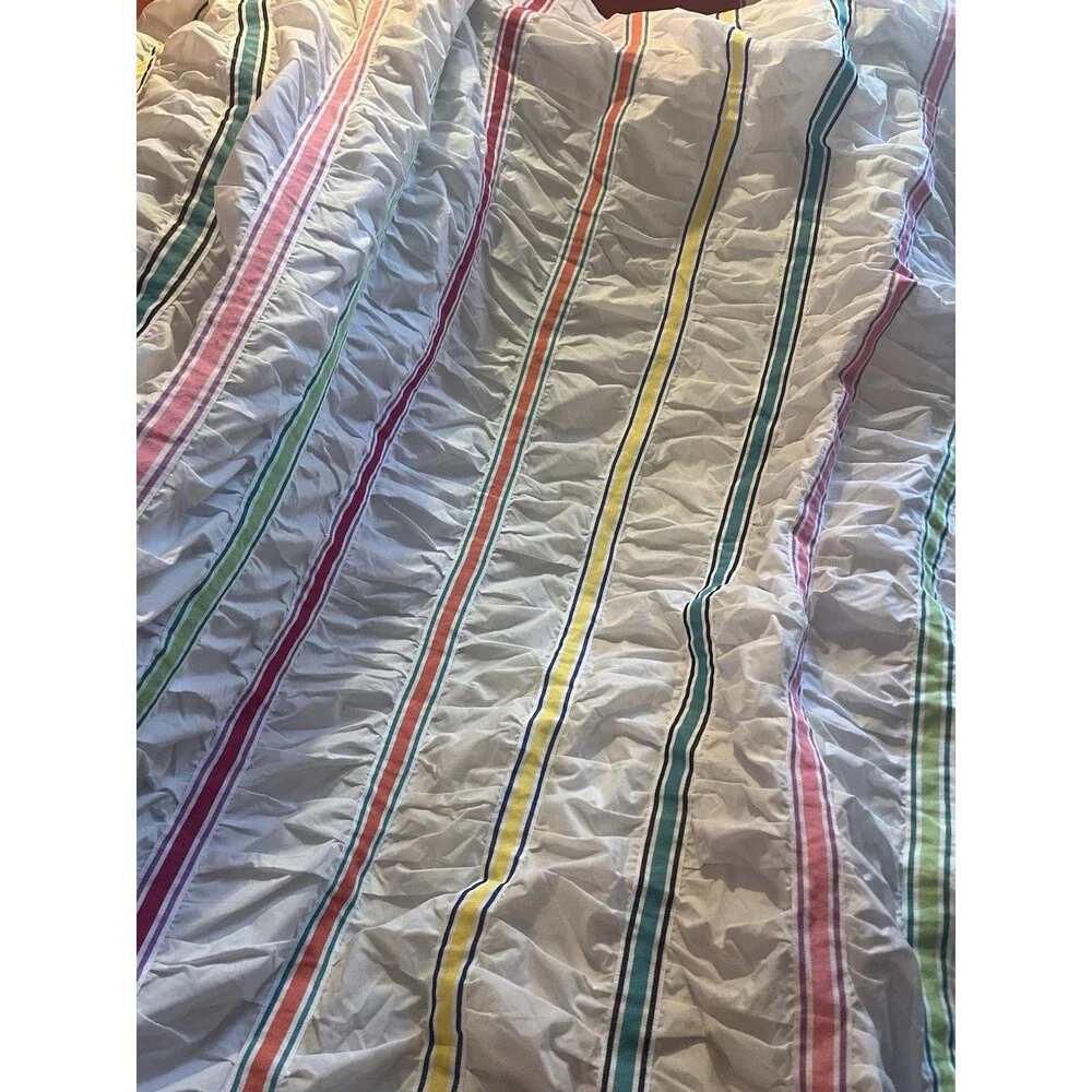 Pottery Barn White w Multicolor Ribbon Ruched Duvet Cover Full/Queen