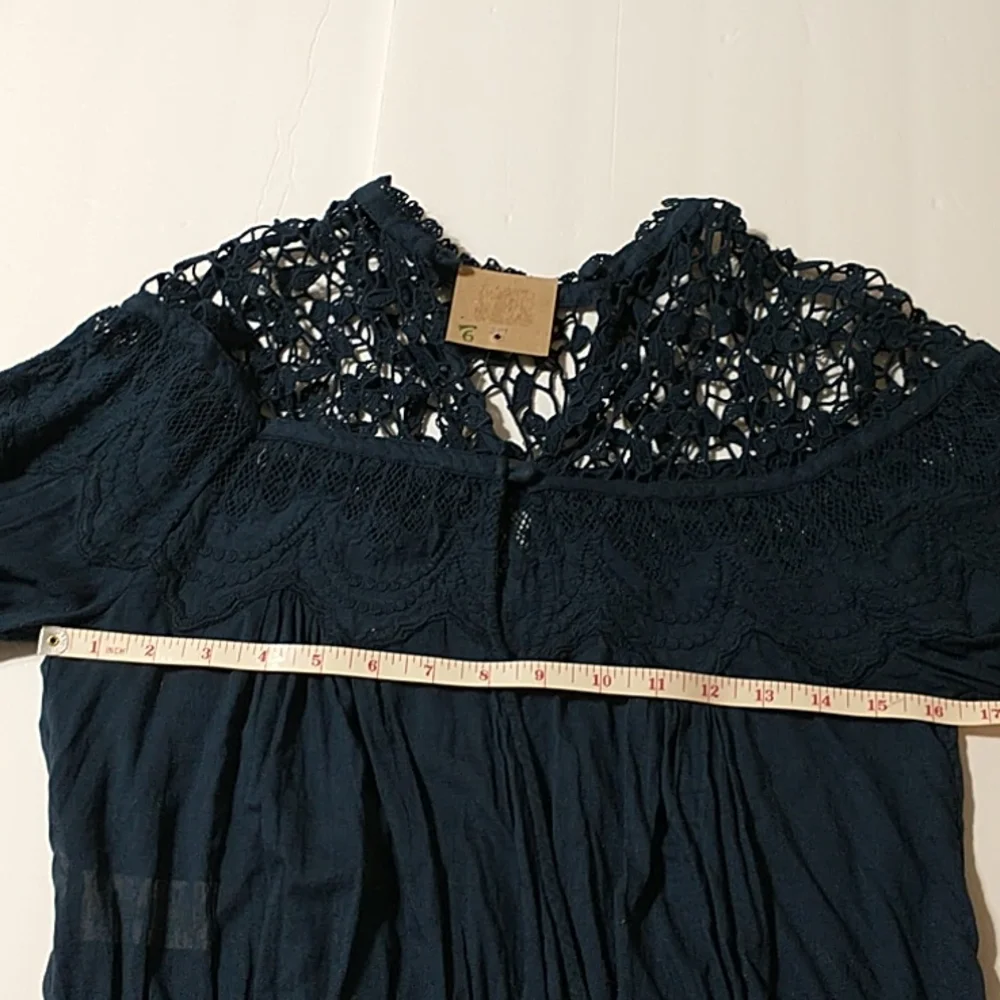 Free People Santa Paula Navy blue long sleeve blouse women size XS