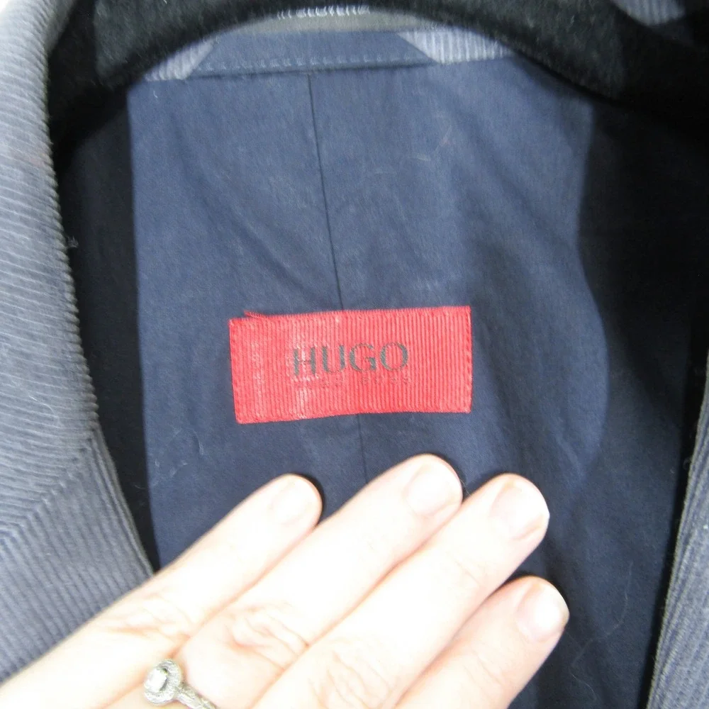 HUGO BOSS Mens Gray Corduroy Blazer Size Large Jacket Button Front Long Sleeve
