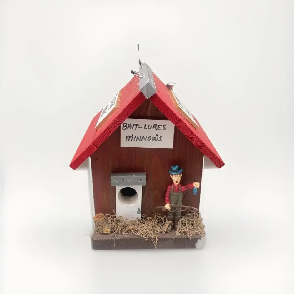 Vintage Fishing Shack Red Bird House Bait-Lures Minnows
