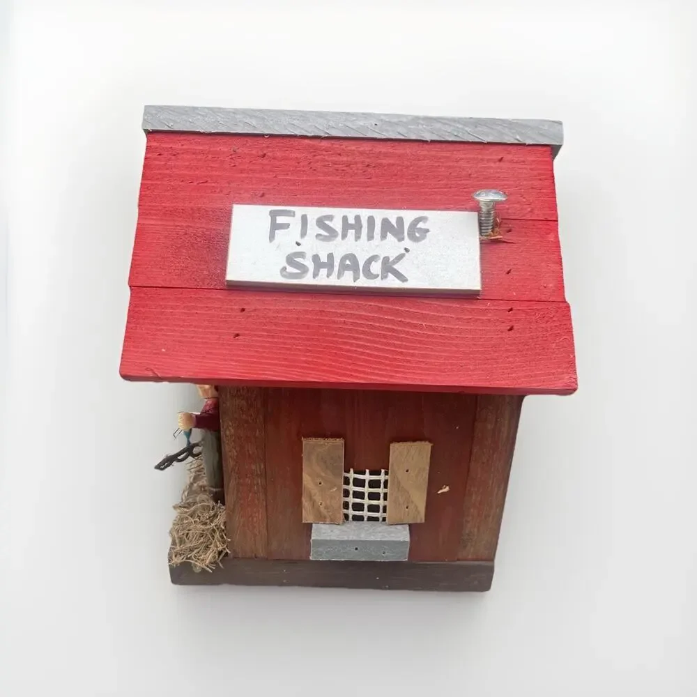 Vintage Fishing Shack Red Bird House Bait-Lures Minnows