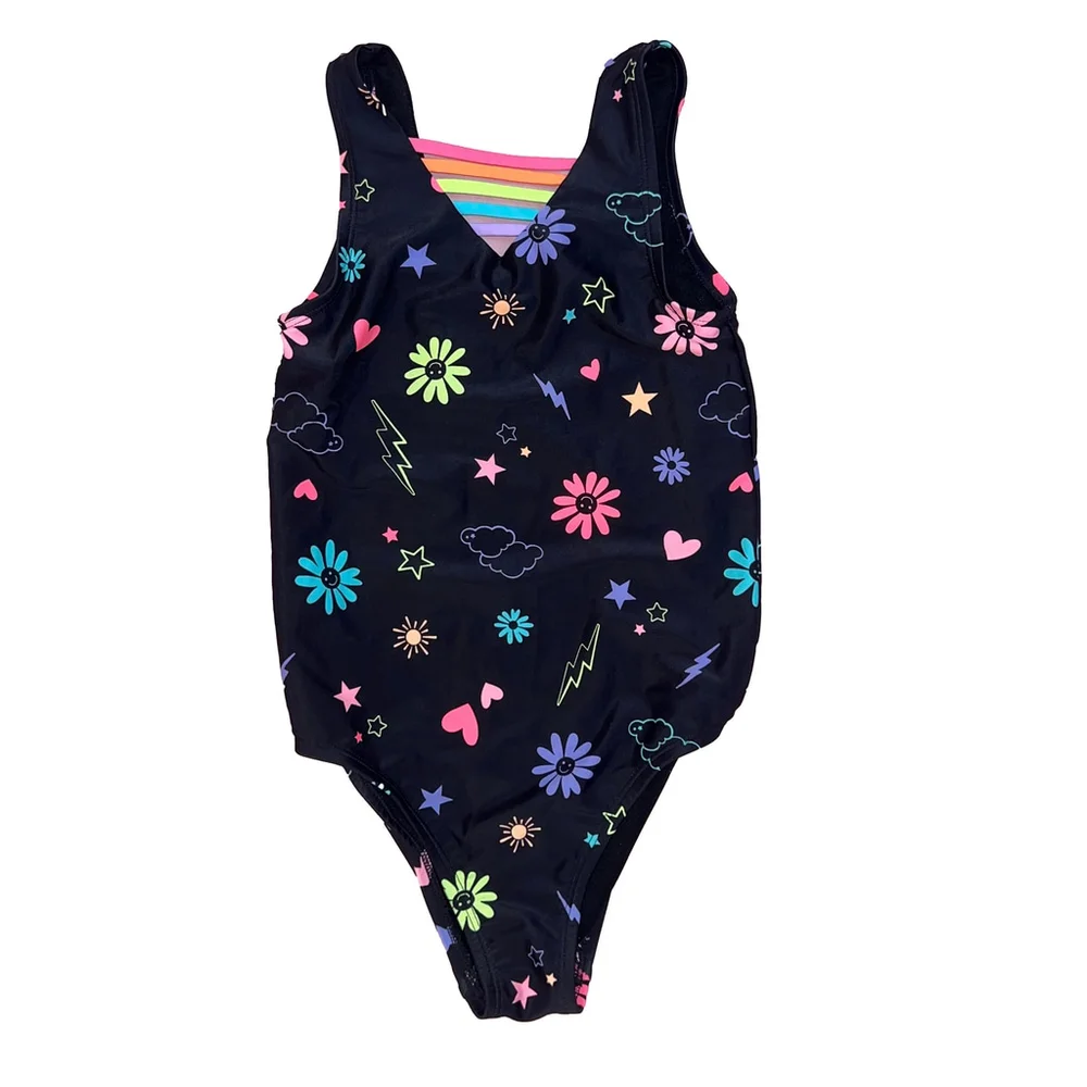 The Children's Place Girls' Swimsuit M 7/8 Black Multicolor