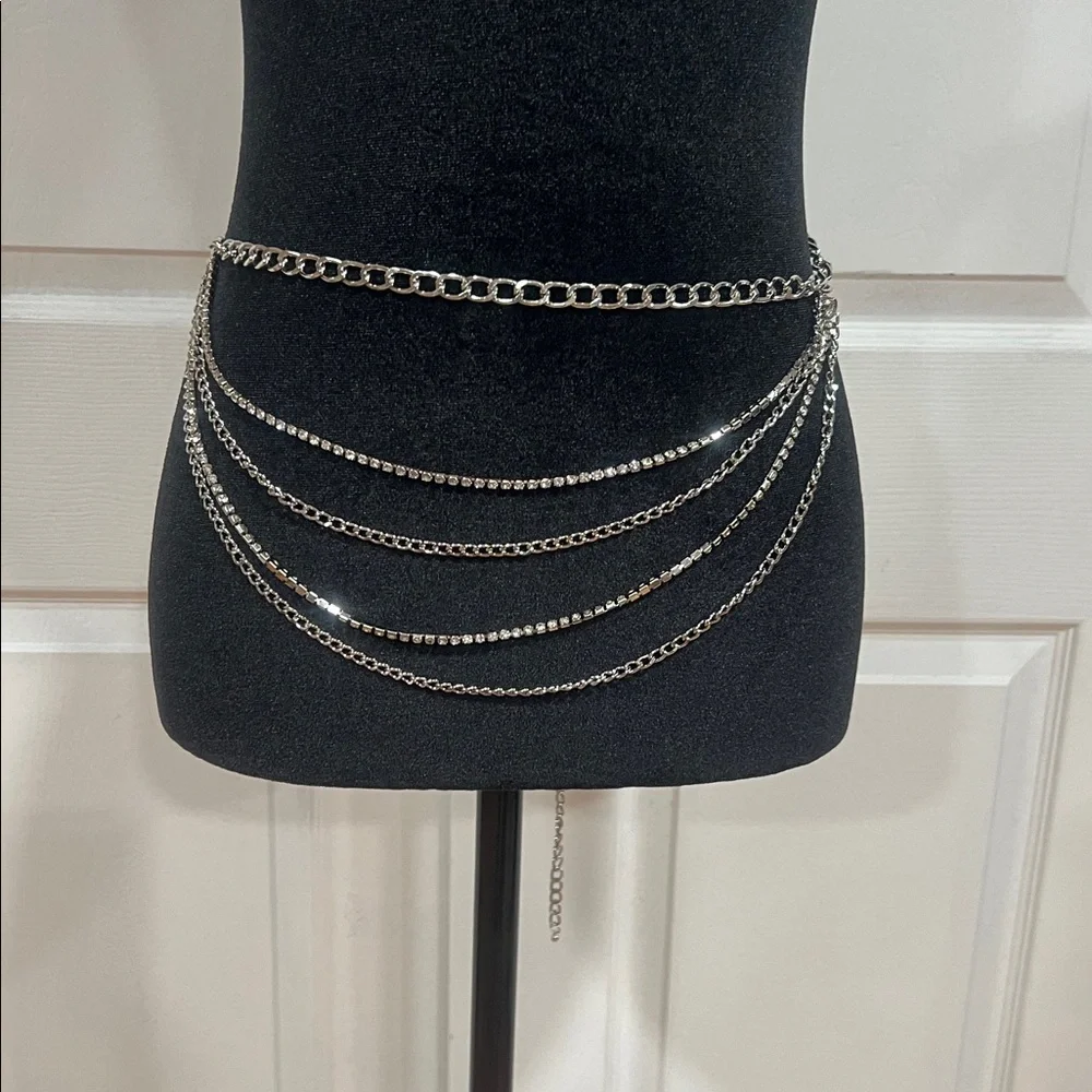 NEW🌹Stylish Multi-Layer Rhinestone Fringed Silver Waist Chain