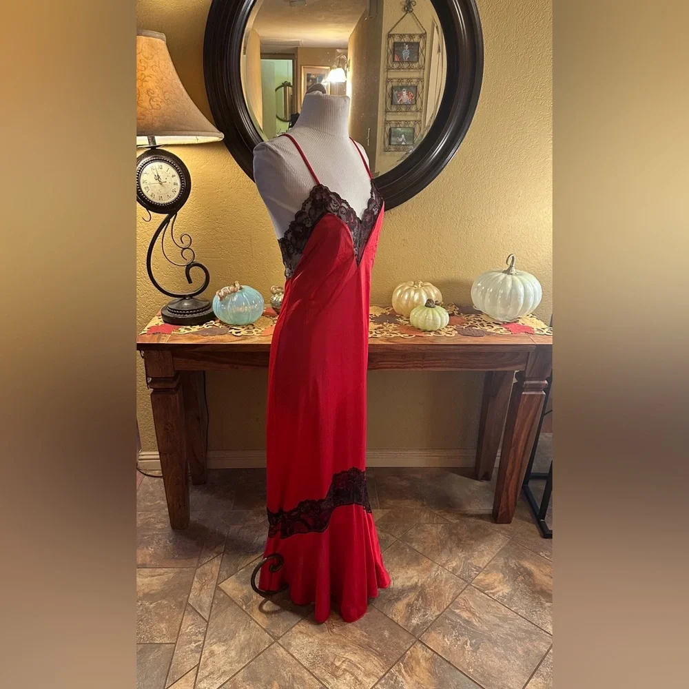 Vintage Red Maxi Slip with Black Lace