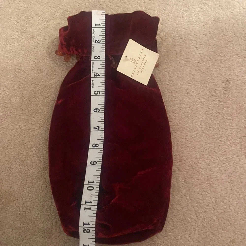 Pottery barn red velvet beaded wine bag