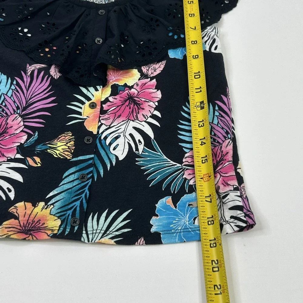 Justice Ruffle Neckline Tank Girls Medium 10 Tropical Black Multicolored Floral