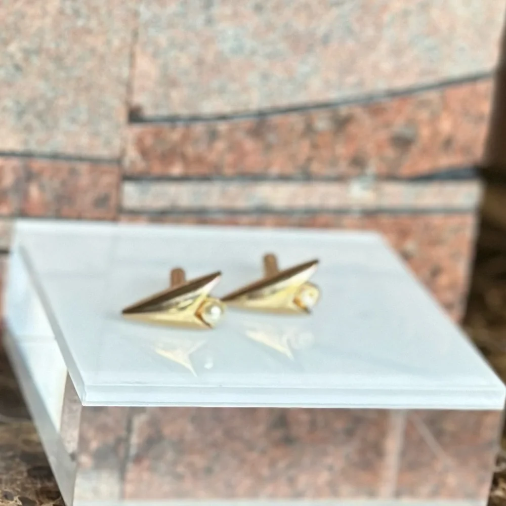 Swank Vintage Paper Airplane Gold Toned Cuff Links With Pearl Accents
