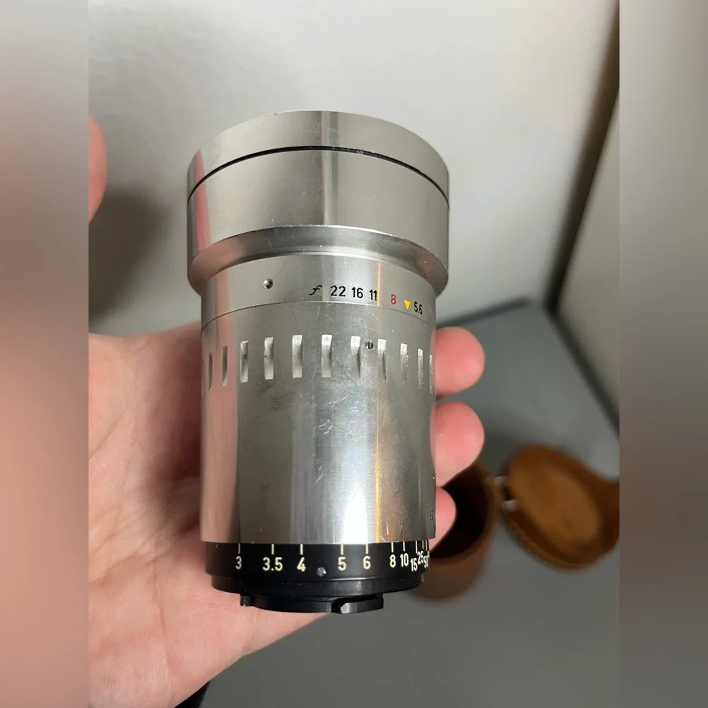 Steinheil Munchen Argus Cintagon 100mm f/3.5 Lens in Leather Case C44 Mount V24