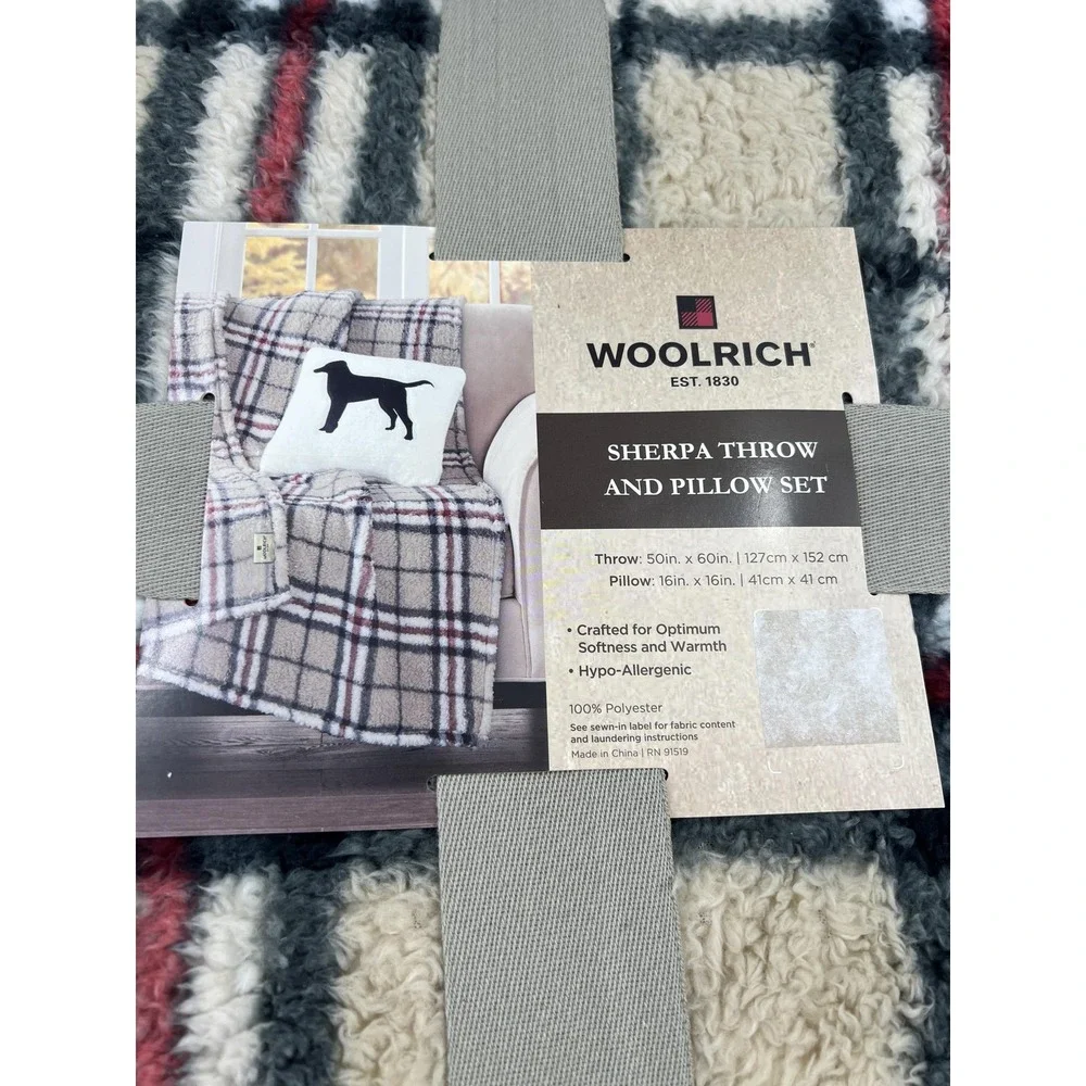 Woolrich Sherpa Throw Blanket & Pillow Set 50x60 Plaid Dog Silhouette 16x16