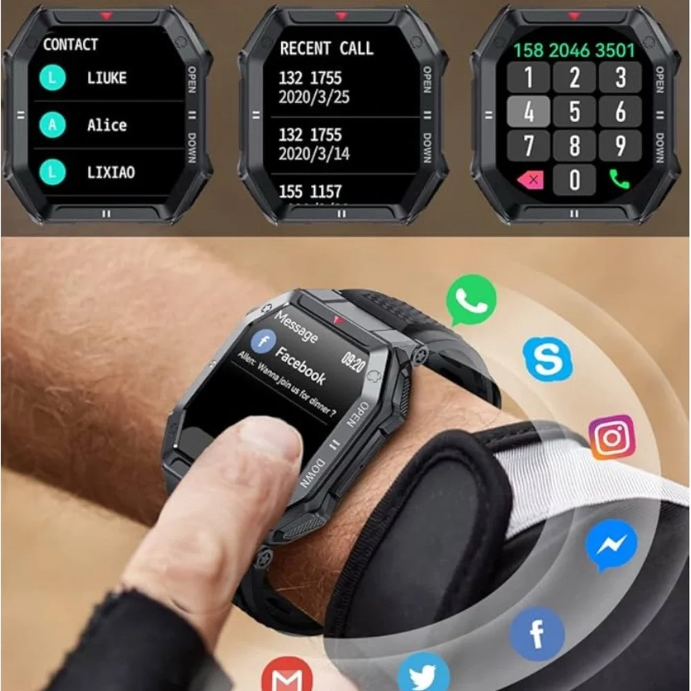 Military Smart Watch for Men with Bluetooth
