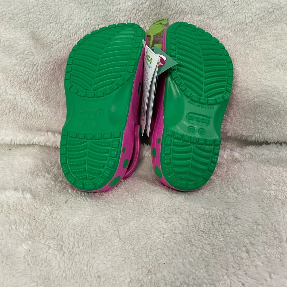 Crocs Kids Barney Clogs, Pink and Green