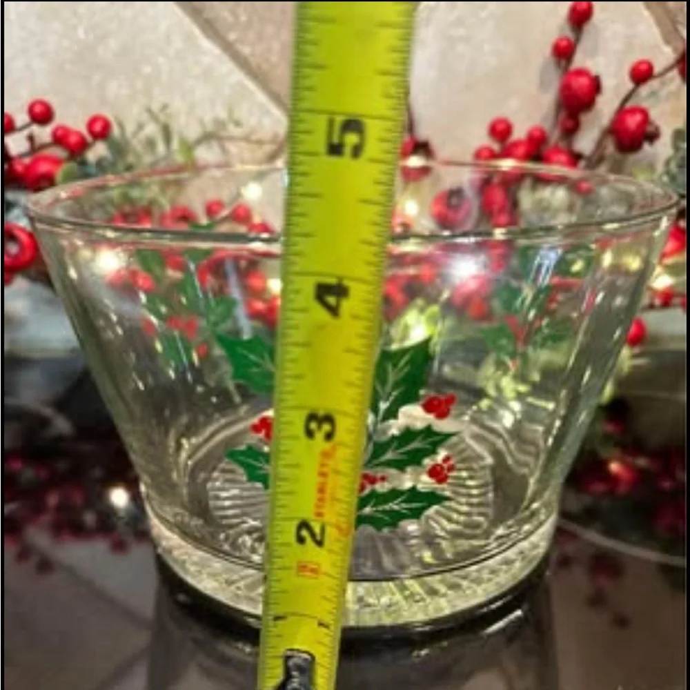 Festive Glass Bowl with Holly Design