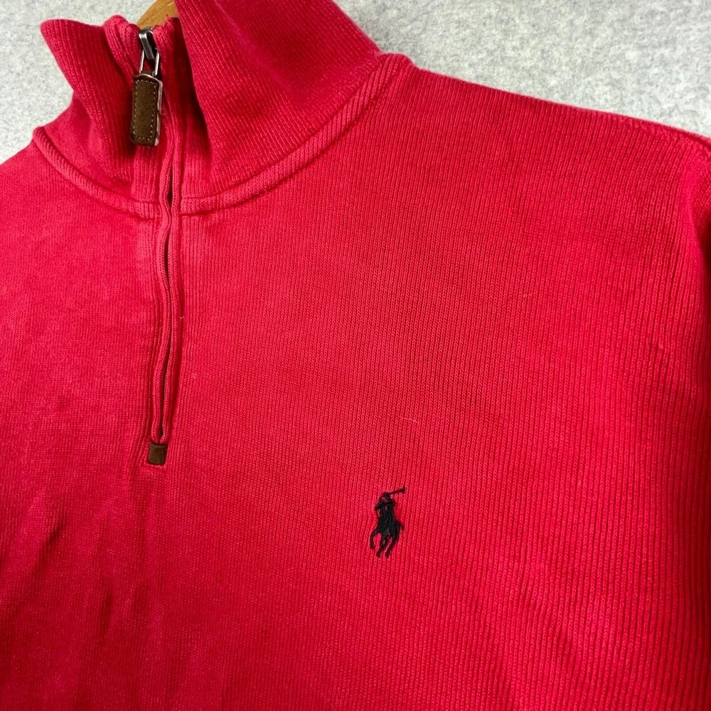 Vintage Polo Ralph Lauren Sweater XXL Red Quarter Zip Pony Cotton Pullover Prepp