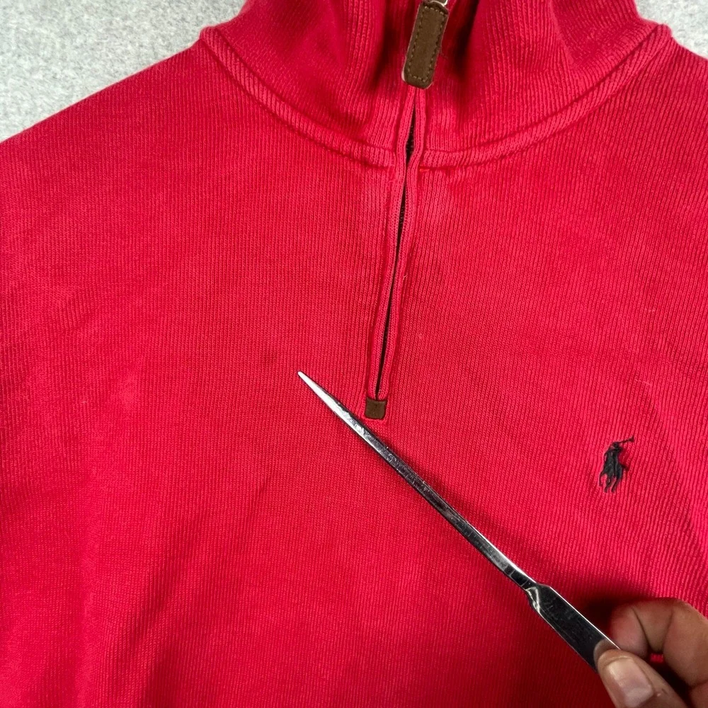Vintage Polo Ralph Lauren Sweater XXL Red Quarter Zip Pony Cotton Pullover Prepp