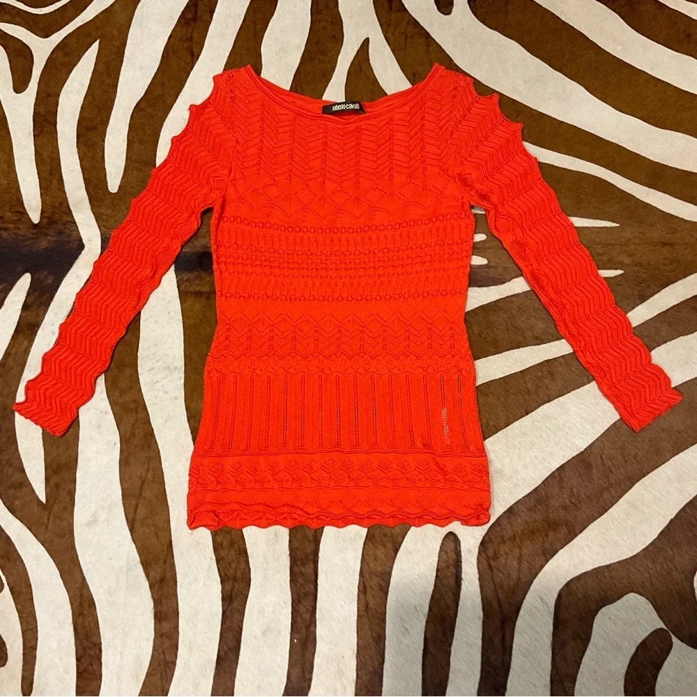 $695 Roberto Cavalli Pointelle Eyelet Knit Cut Out Sweater