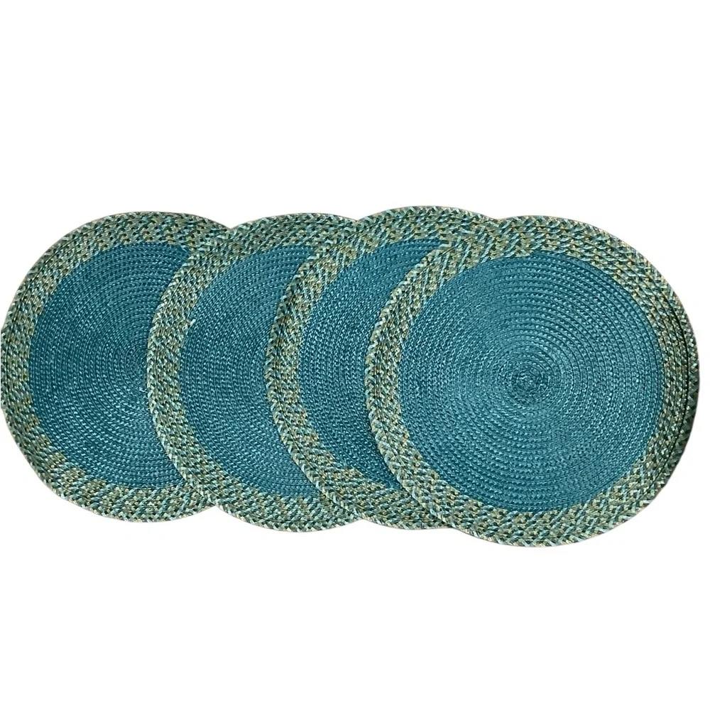 Elegant Teal and Beige Woven Placemats 15