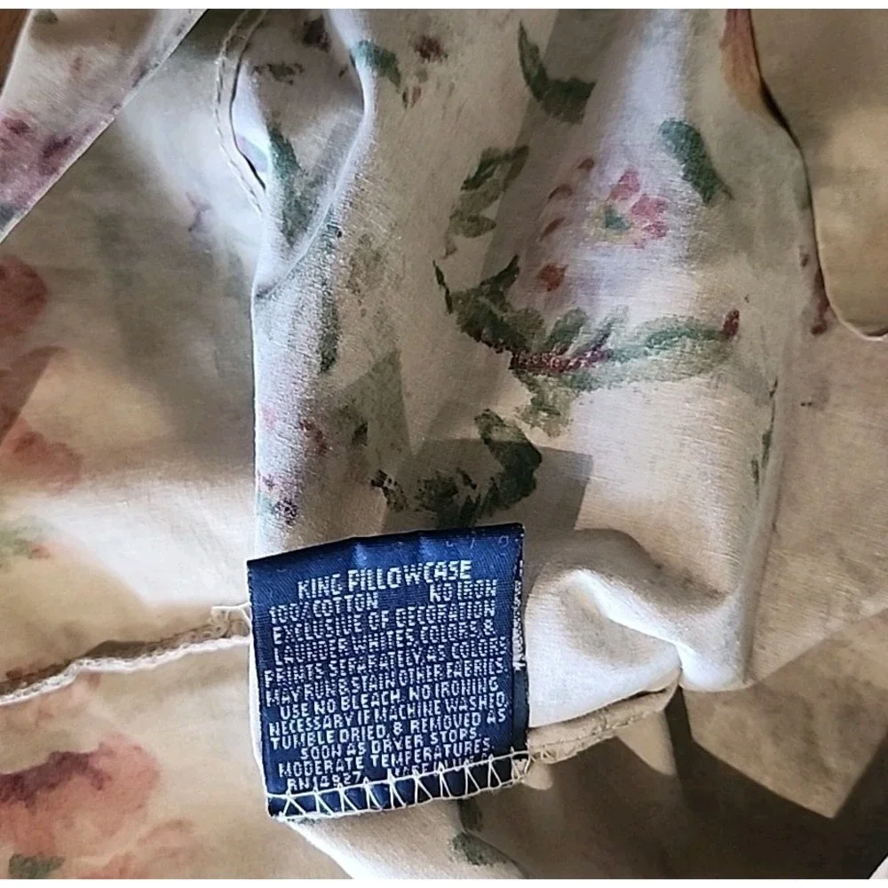 Vintage Ralph Lauren Francesca Tea Stain Pink Green Floral KING Pillowcase