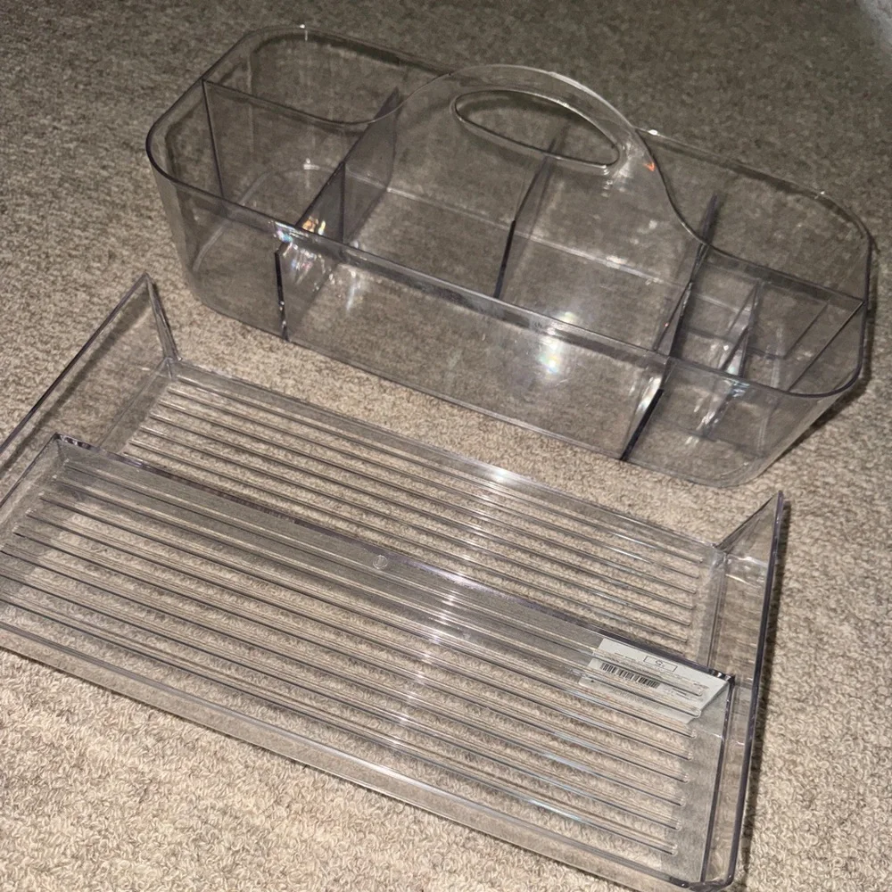 Bundle of two: Unbranded Clear Acrylic Organizers - caddy and tiered shelf