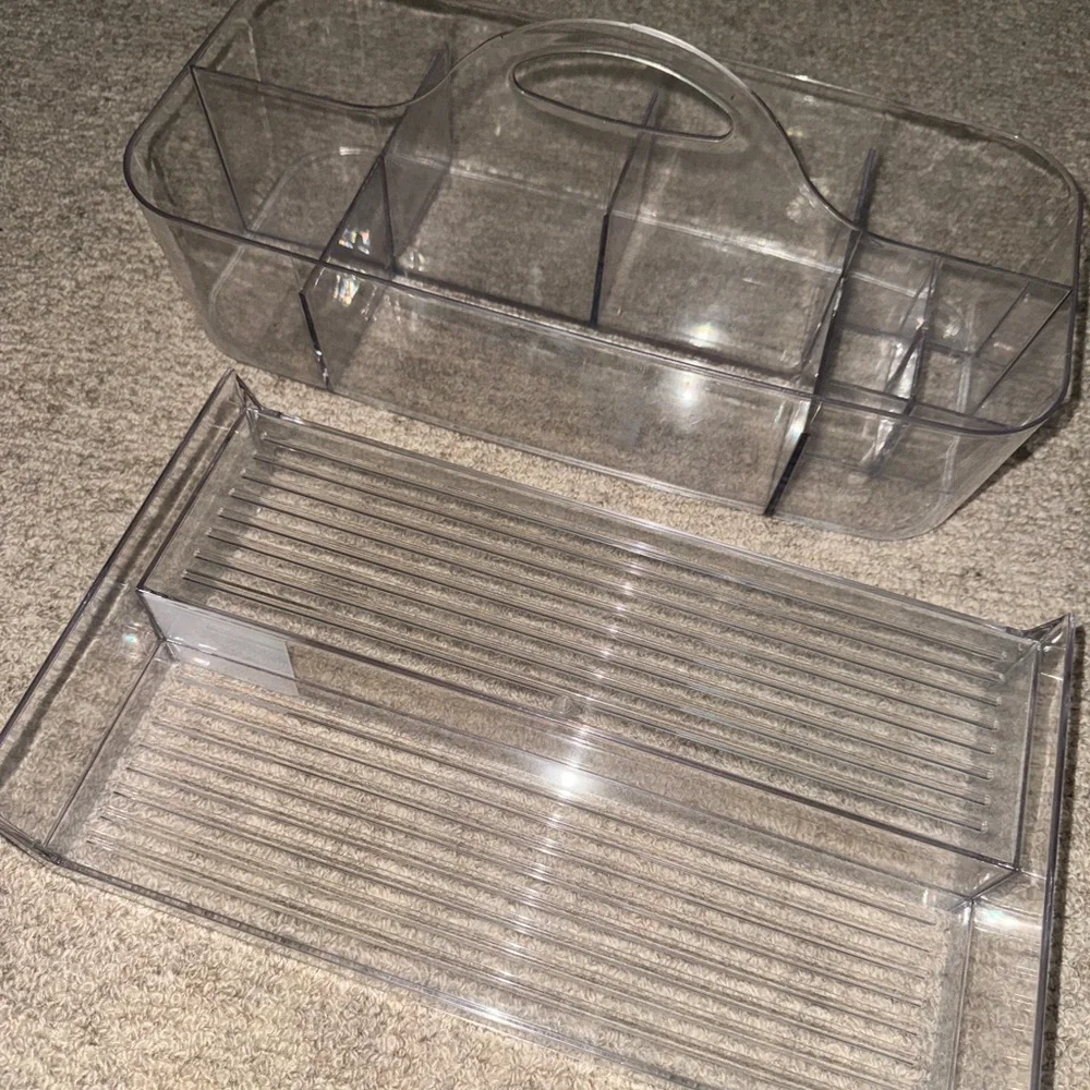 Bundle of two: Unbranded Clear Acrylic Organizers - caddy and tiered shelf