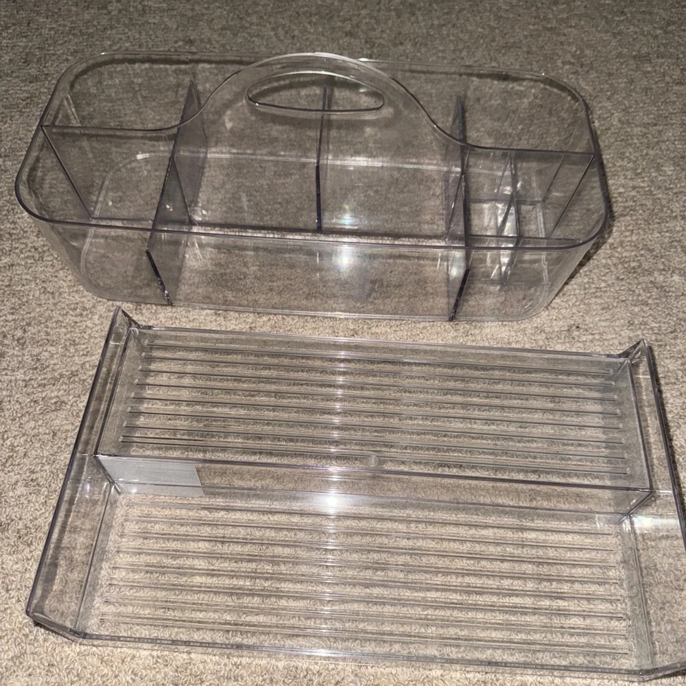 Bundle of two: Unbranded Clear Acrylic Organizers - caddy and tiered shelf