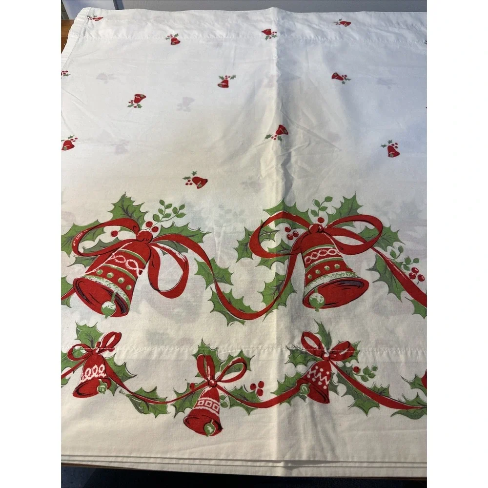 Vtg Rare Set Of 4 Christmmas Bells & Holly Rod Panel Curtains 26