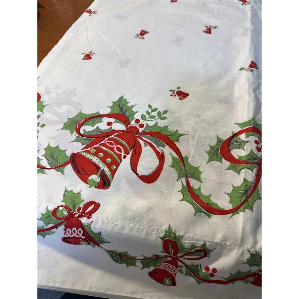 Vtg Rare Set Of 4 Christmmas Bells & Holly Rod Panel Curtains 26
