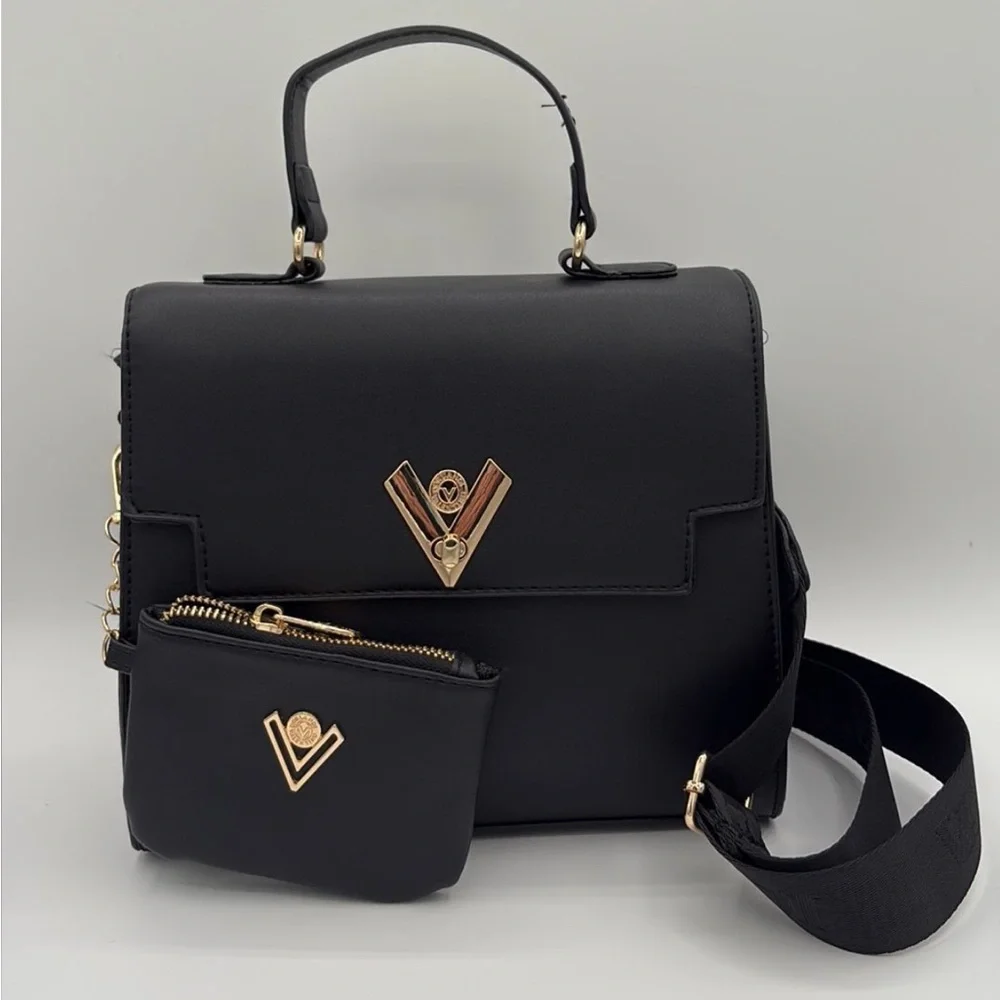 Valentino Orlandi Black Satchel/Crossbody with Gold Accents