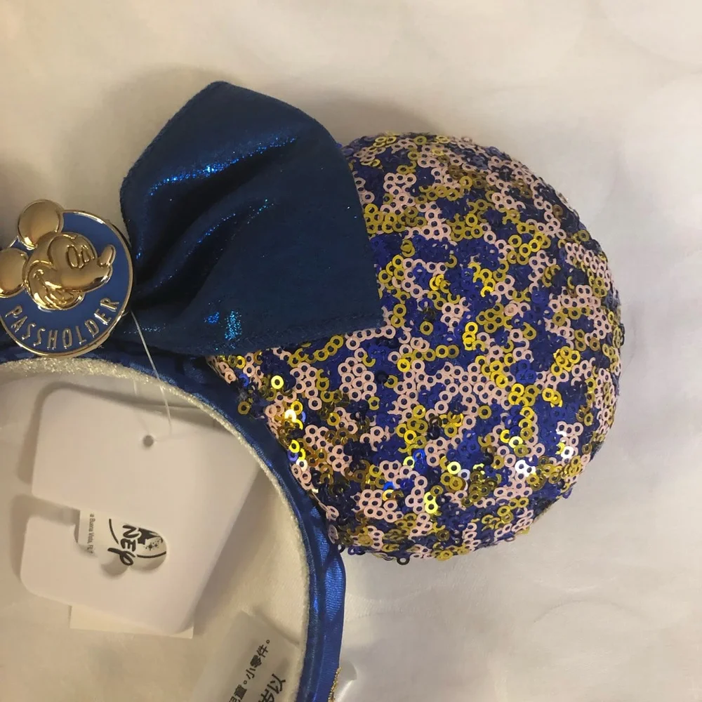 Walt Disney World Passholder Ear Headband Blue/Gold Mickey Mouse Minnie NEW