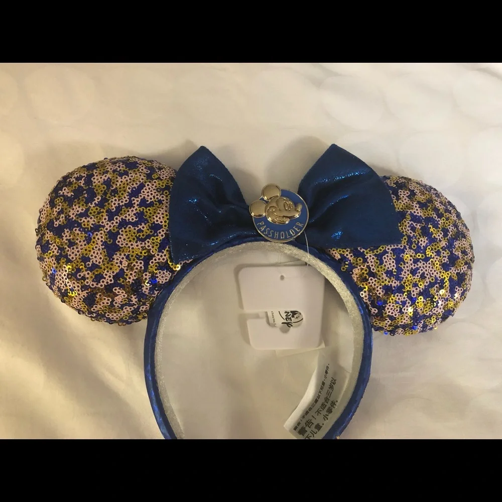 Walt Disney World Passholder Ear Headband Blue/Gold Mickey Mouse Minnie NEW