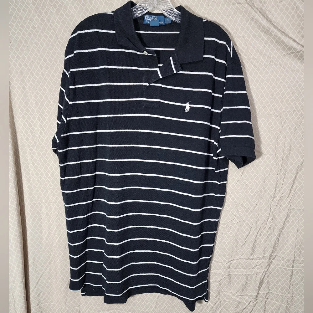 Vintage Ralph Lauren Striped 100% Cotton Polo Shirt Men's Large Used