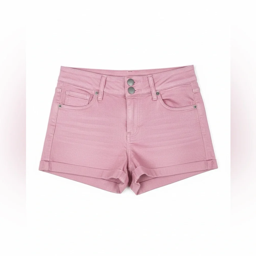 NO BOUNDARIES Women’s Rose Pink High Rise Denim Shorts