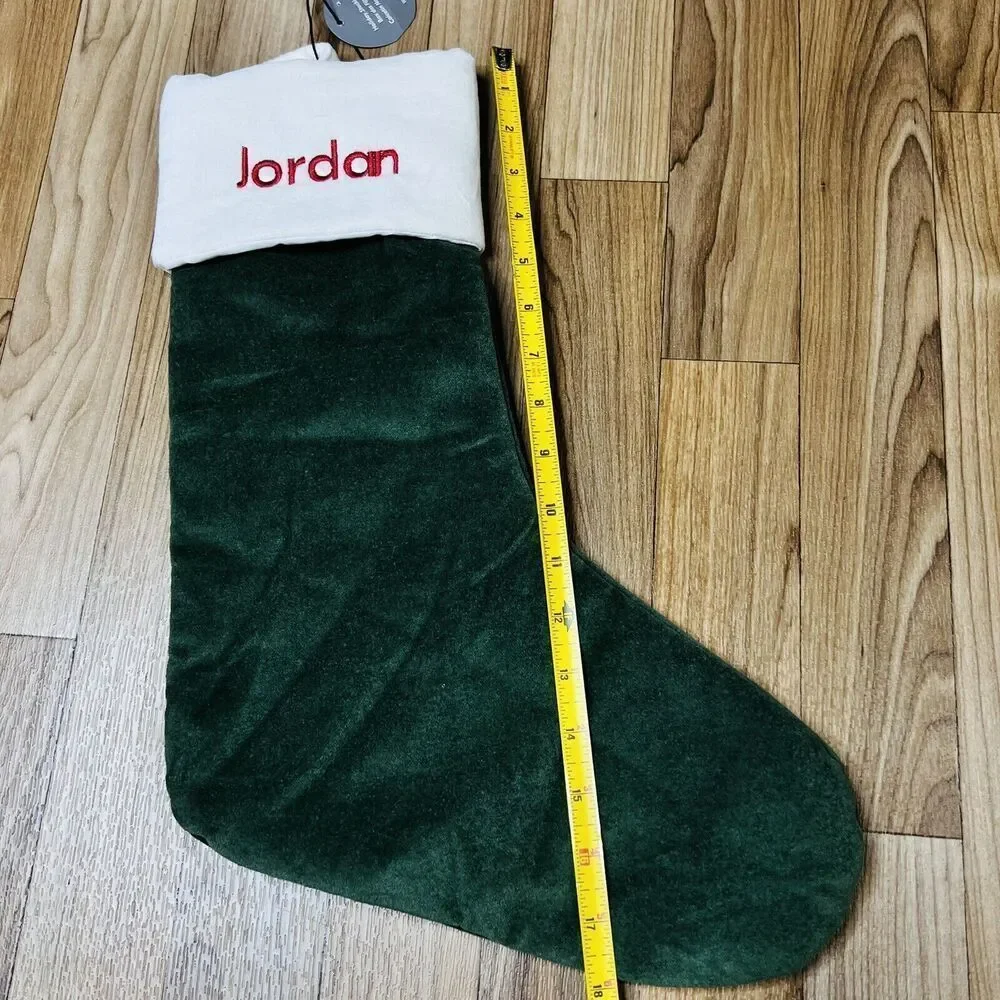 West Elm JORDAN Christmas Stocking Green White Velvet Mono
