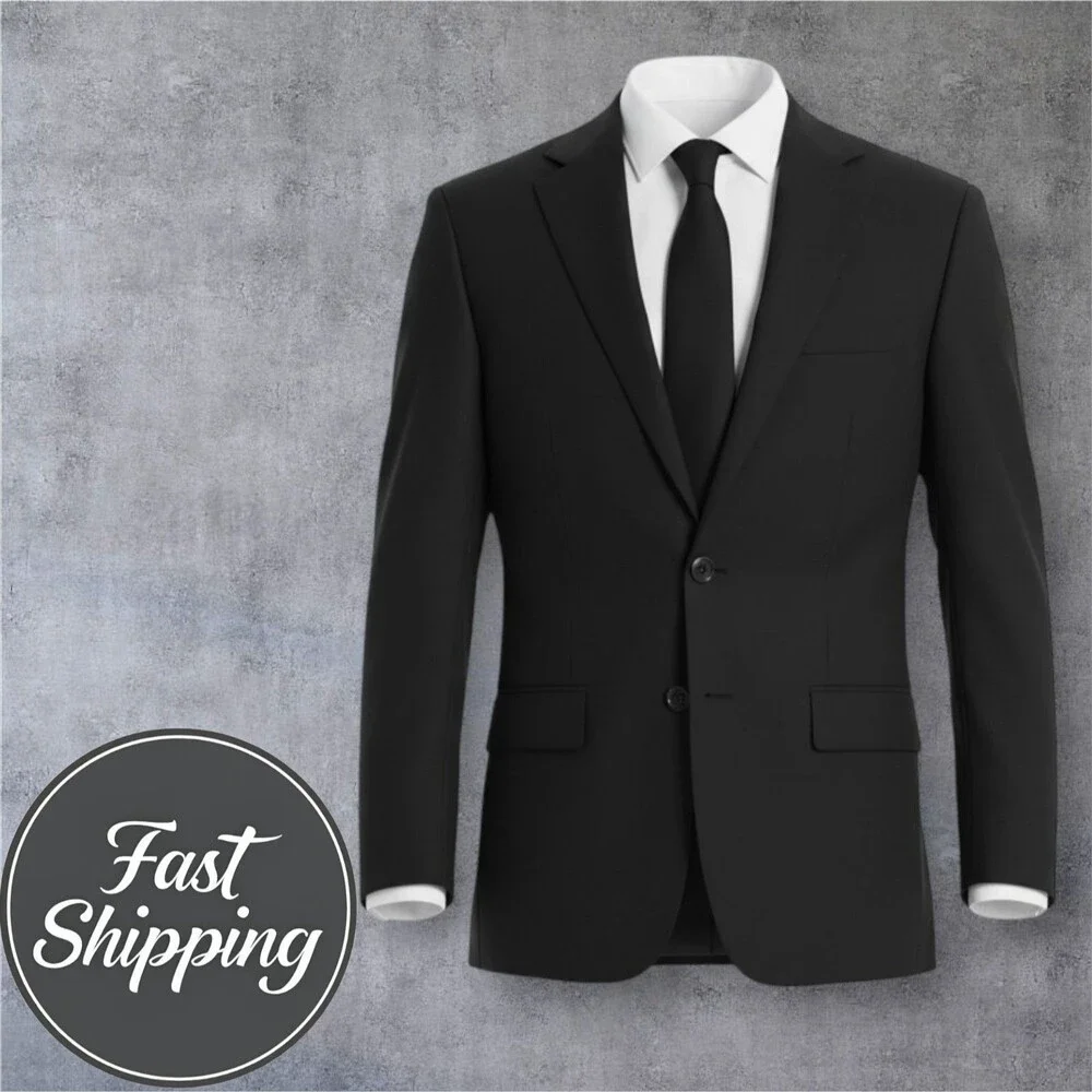 $450 CALVIN KLEIN Mens 40R Black Wool Blazer Sport Coat 2-Button Suit Jacket