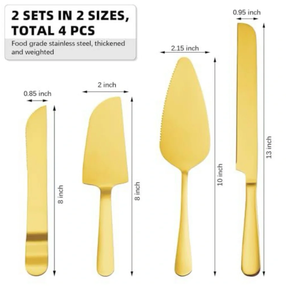 Gold Cake Cutting Set - 4 Pcs