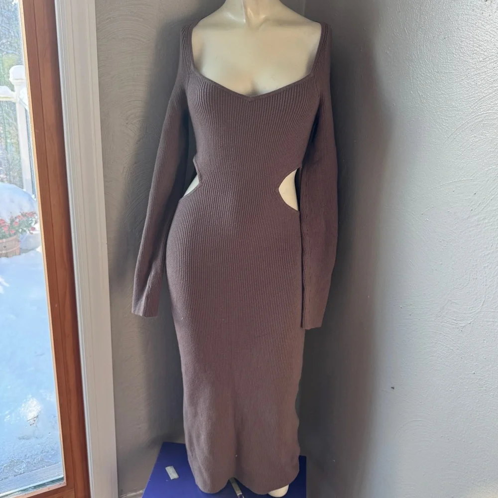 Abercrombie & Fitch maxi dress long sleeve brown cut outs sexy size S NWT