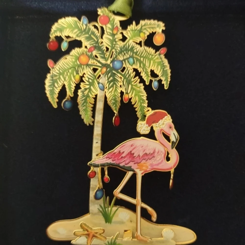 Vintage Christmas Ornament Baldwin Festive Flamingo 24k Gold Plated Brass