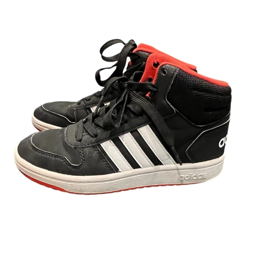 Adidas Hoops 2.0 Mid Sneakers Black‎ White Red | Youth Size 3