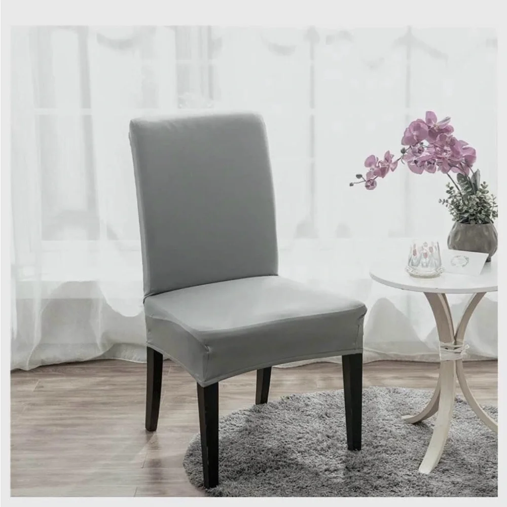 NEW (NIP) Elegant Light Gray Dining Chair Covers, 6 piece Set