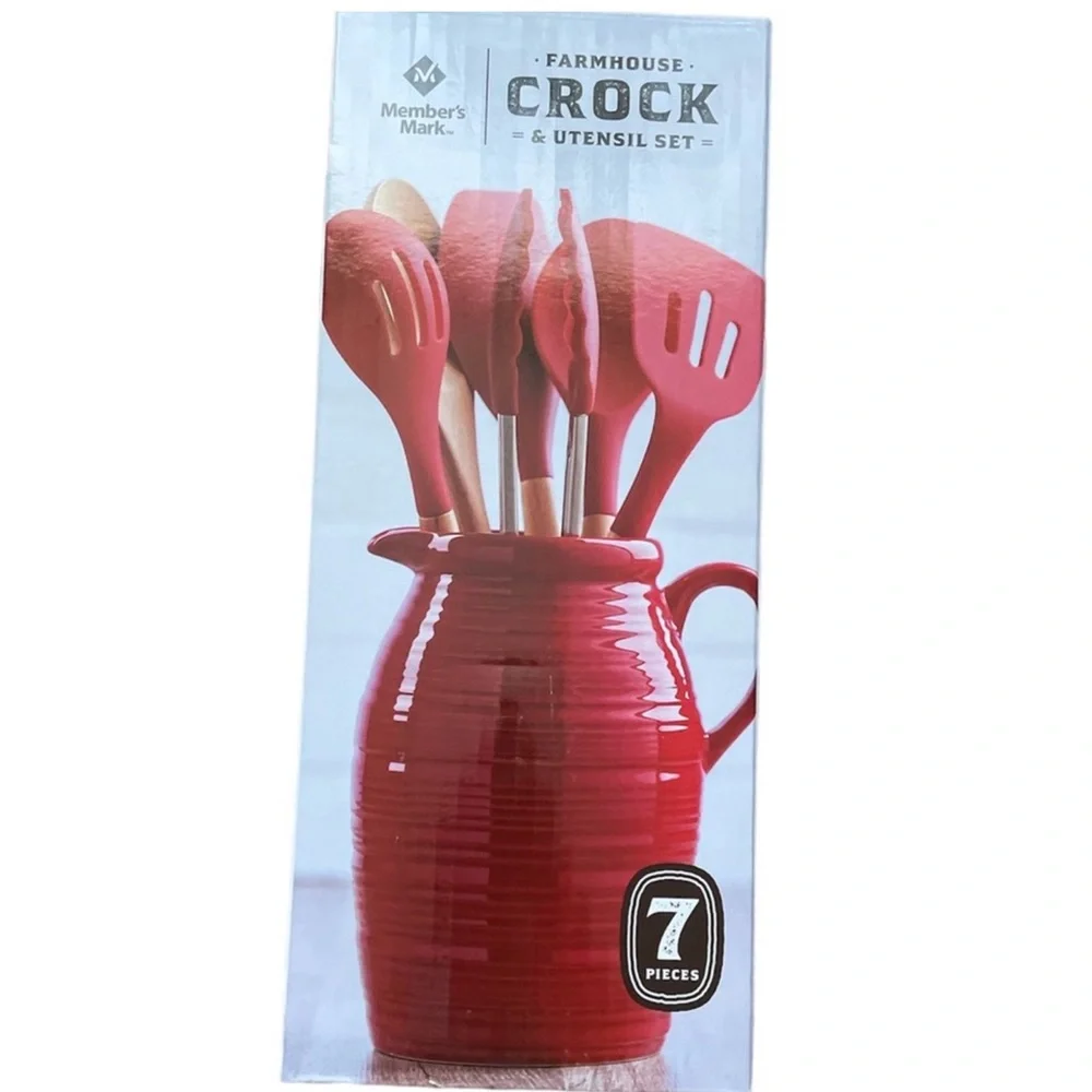 NWT Members’ Mark Farmhouse Crock & Utensil Set – 7 Piece