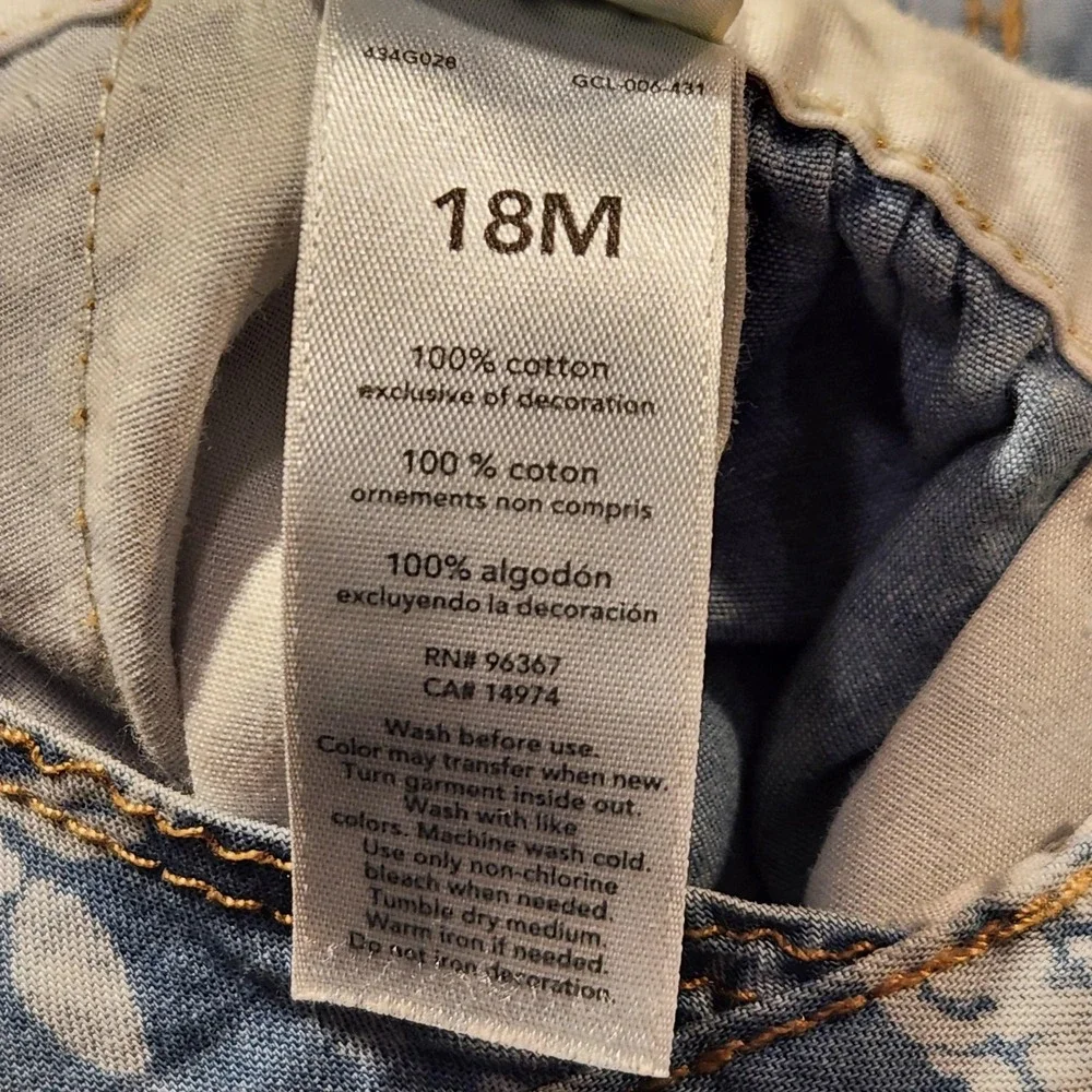 Vintage Y2K OshKosh B'gosh Denim Overall Dress Toddler Girls 18M Floral Jumper
