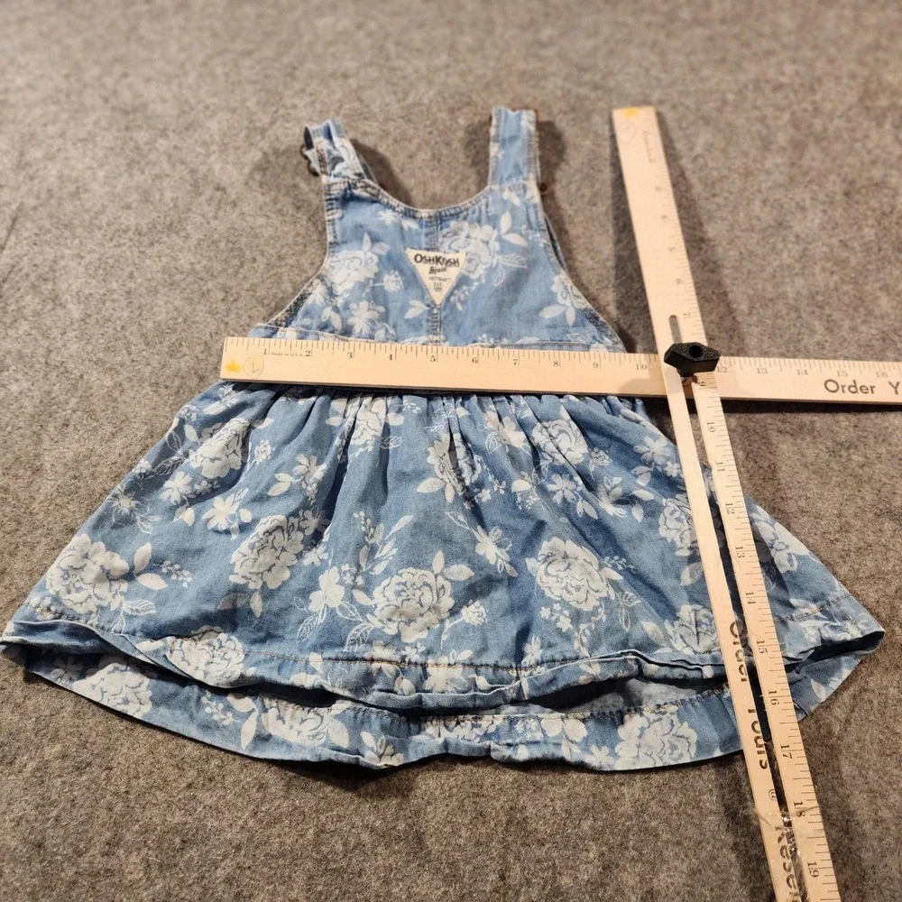 Vintage Y2K OshKosh B'gosh Denim Overall Dress Toddler Girls 18M Floral Jumper