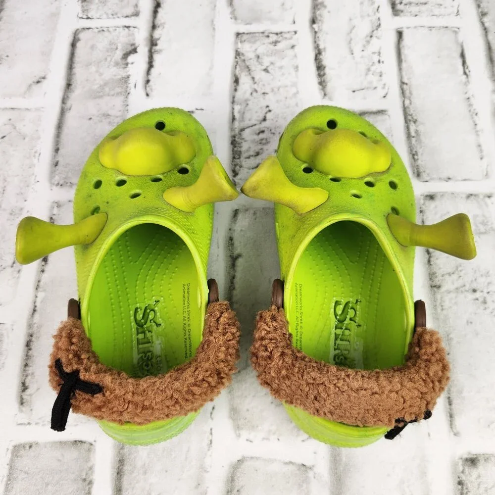 Crocs x Dream Works Shrek Classic Clogs Kids Size 13 Lime Green Ears Shoe Casual