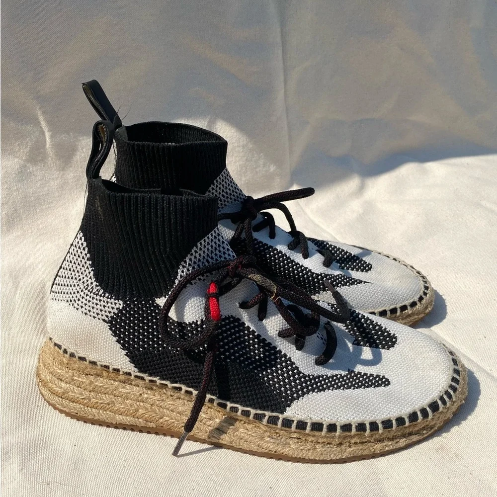 Alexander Wang Dakota Espadrille Sock Knit Lace up Shoe Black and White 38