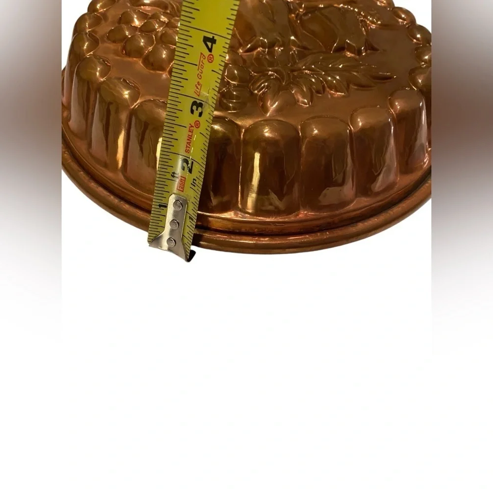 Copper Large Cake Jello Mold Tulip Flowers Grapes Tin Lined - w/Hook   Vintage