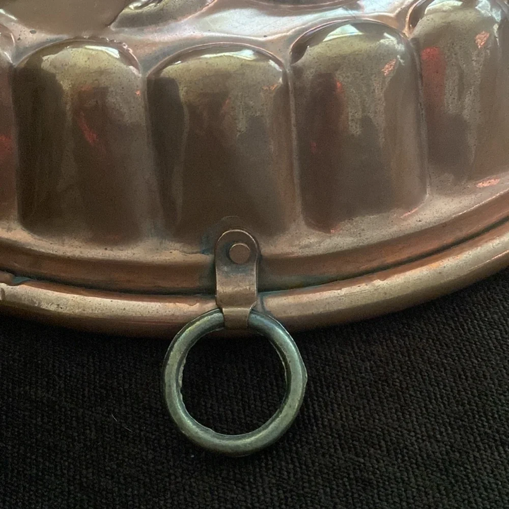 Copper Large Cake Jello Mold Tulip Flowers Grapes Tin Lined - w/Hook   Vintage
