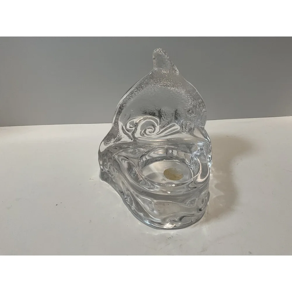 PartyLite Glass Dolphin Candle Holder Tealight Votive Ocean Wave Design