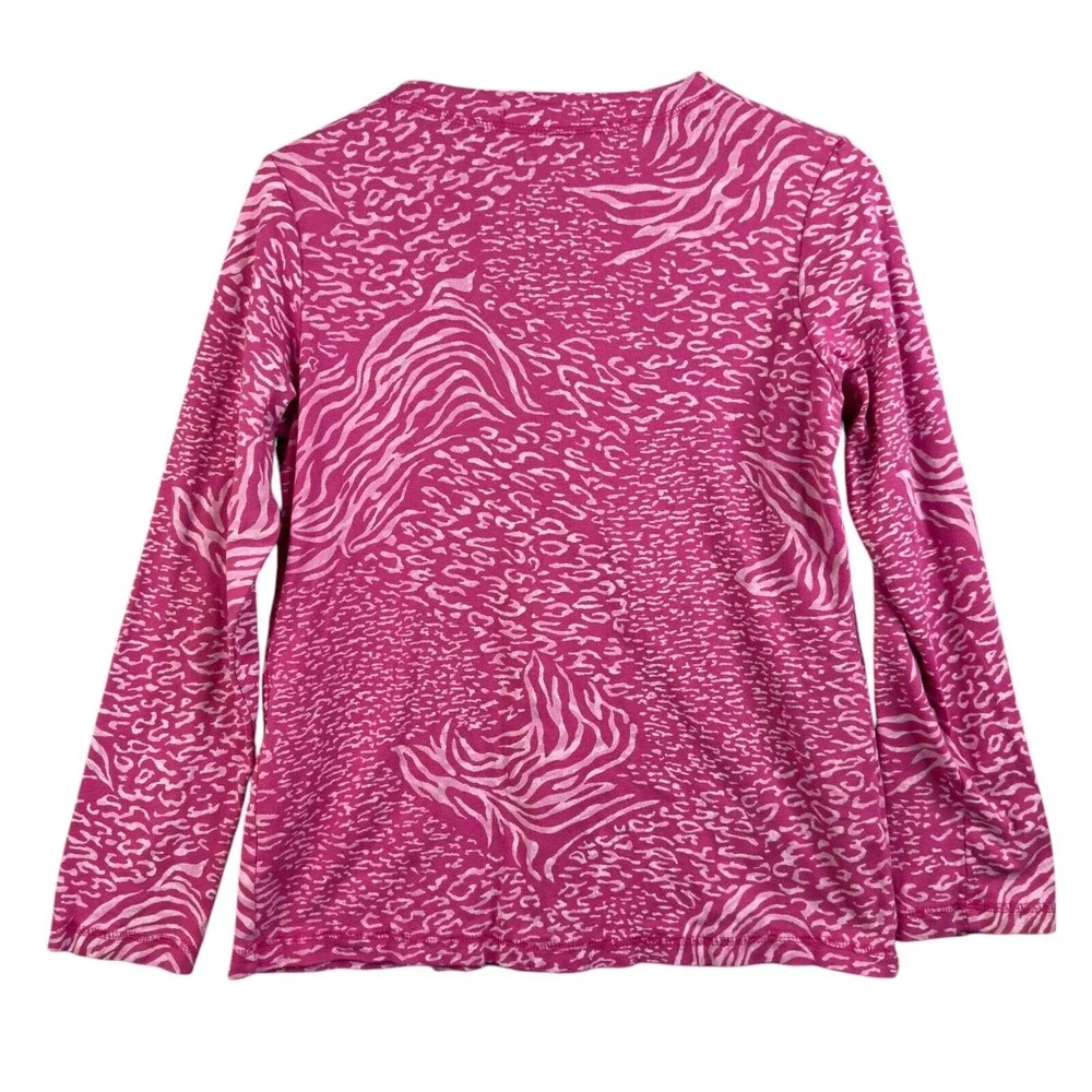 Fresh Prodce Sweater Pink Animal print Knit Size M Women's 100% Cotton Button Up