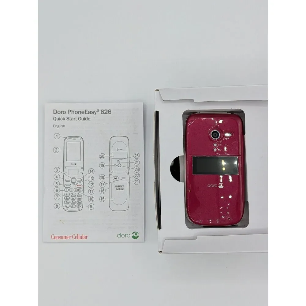 Doro PhoneEasy 626 Consumer Cellular Burgandy Like New in Box w Charger & Cords